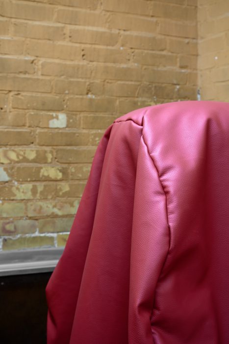 Kapuze 3 2019, 240x140 cm, Molton, Kunstleder